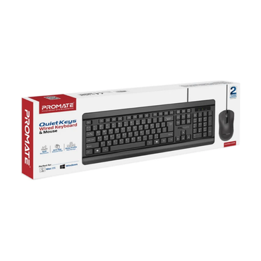 PROMATE Quiet Keys Wired Keyboard and 1200 DPI Mouse