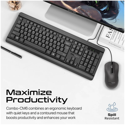 PROMATE Quiet Keys Wired Keyboard and 1200 DPI Mouse