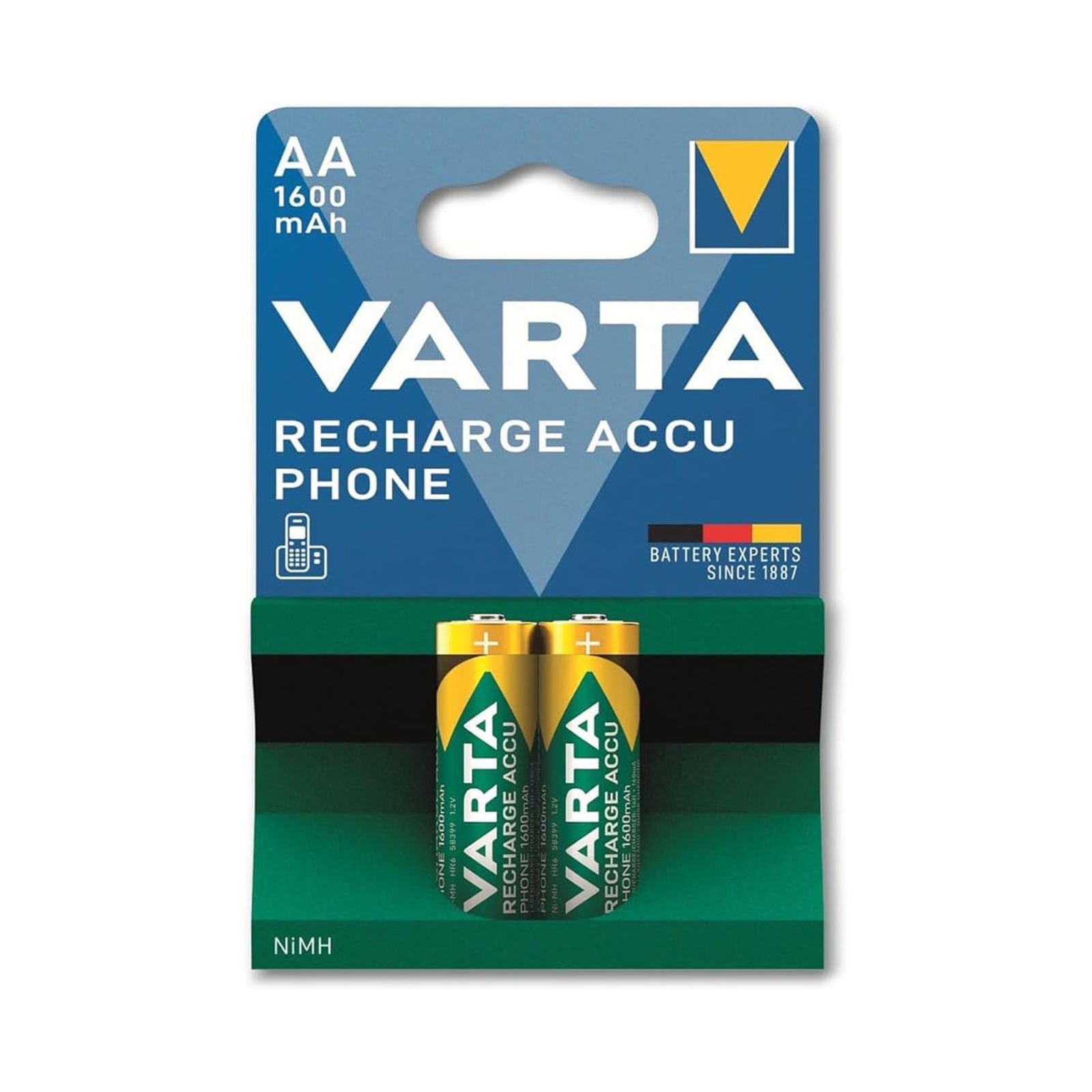 VARTA RECHARGEABLE ACCUS PHONE AA BATTERY 1600mAh 2PCS