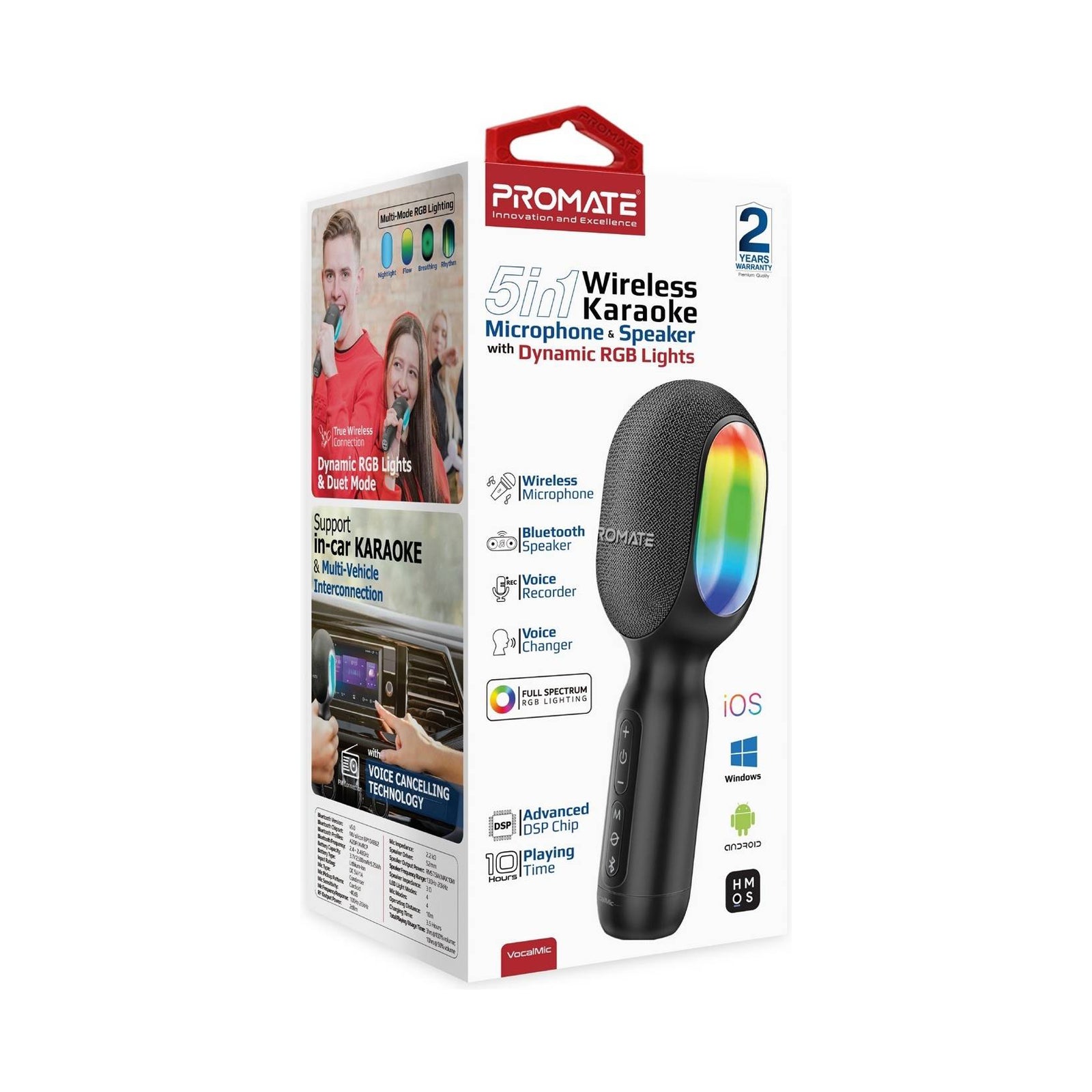 PROMATE 5-in-1 Wireless Karaoke Microphone & Speaker RGB