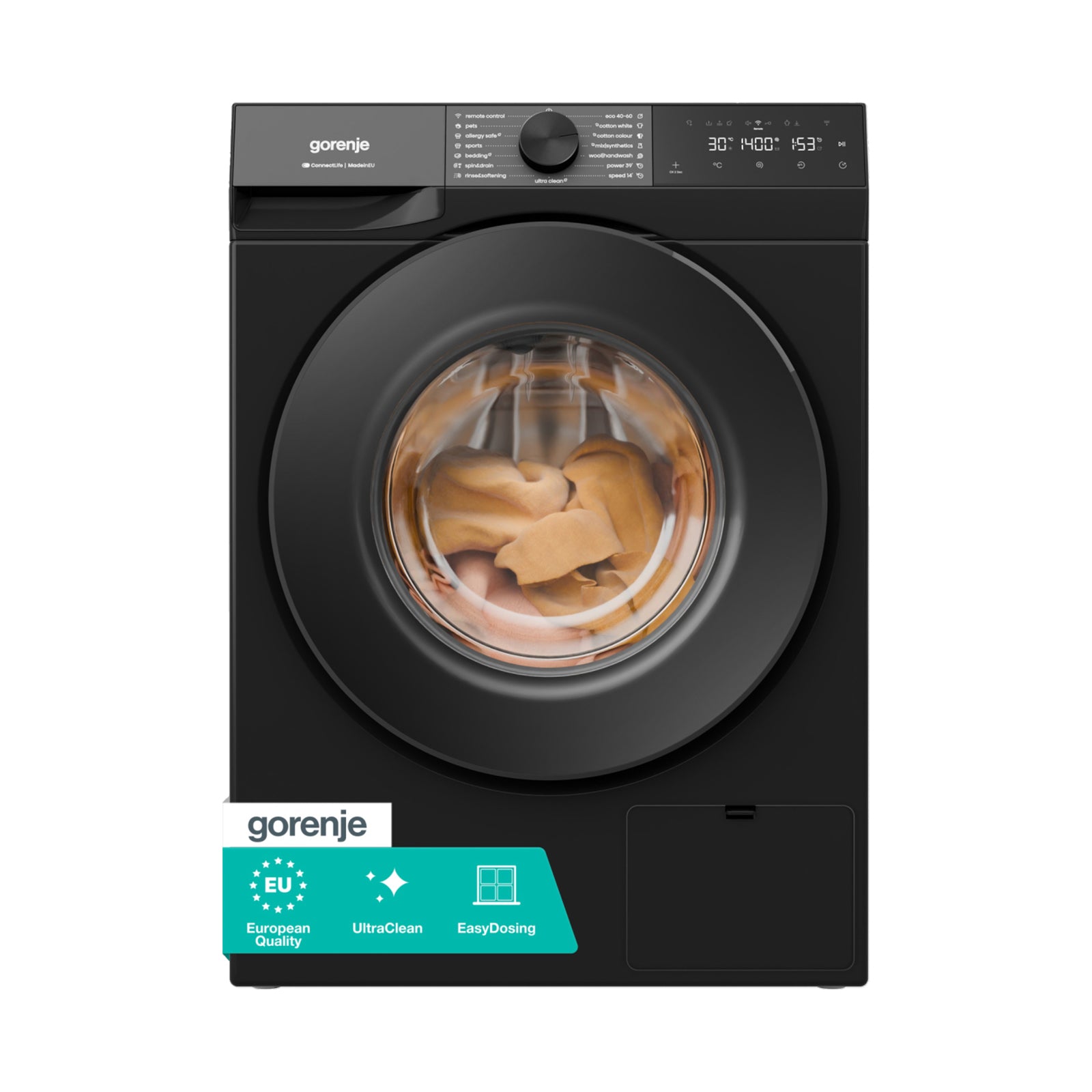 GORENJE Washer Front Load 8KG 1400Rpm Inverter WIFI Black