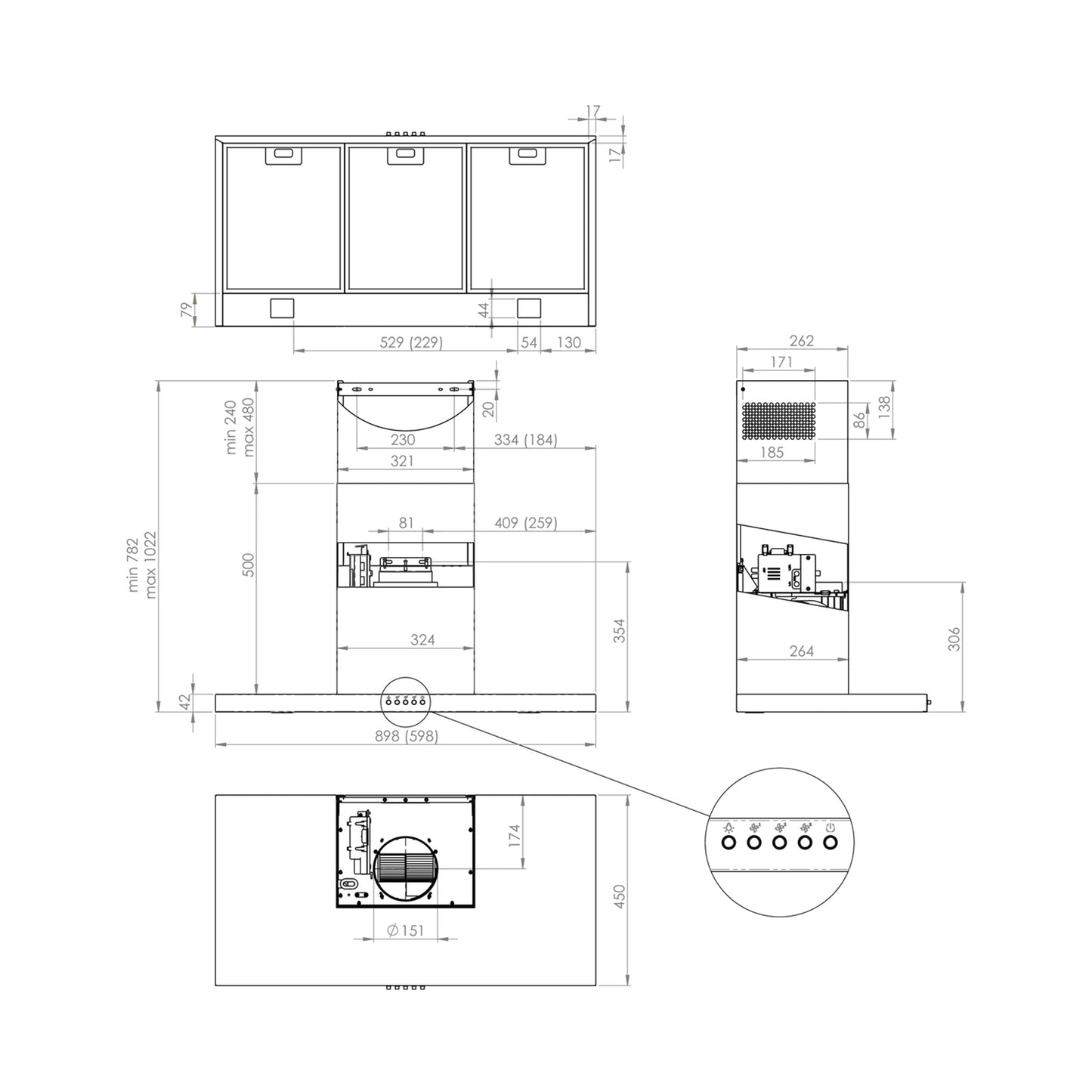 GORENJE Wall Mounted Hood 60Cm 550M3/H T-Shap Inox