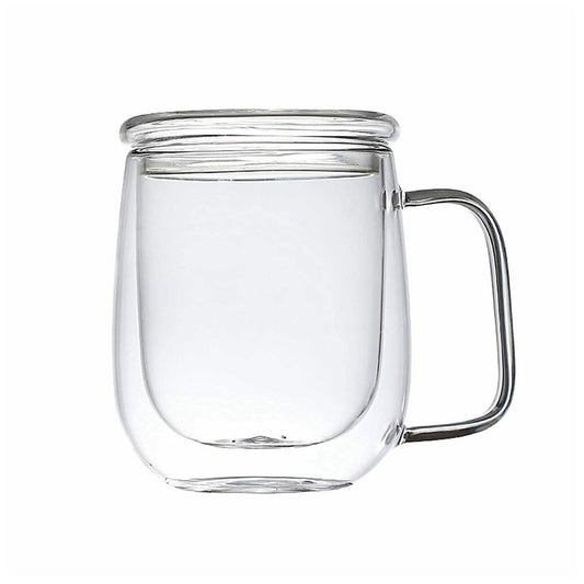 YW DOUBLE WALL GLASS MUG+LID 300ML [KEB 2-10] TABLART
