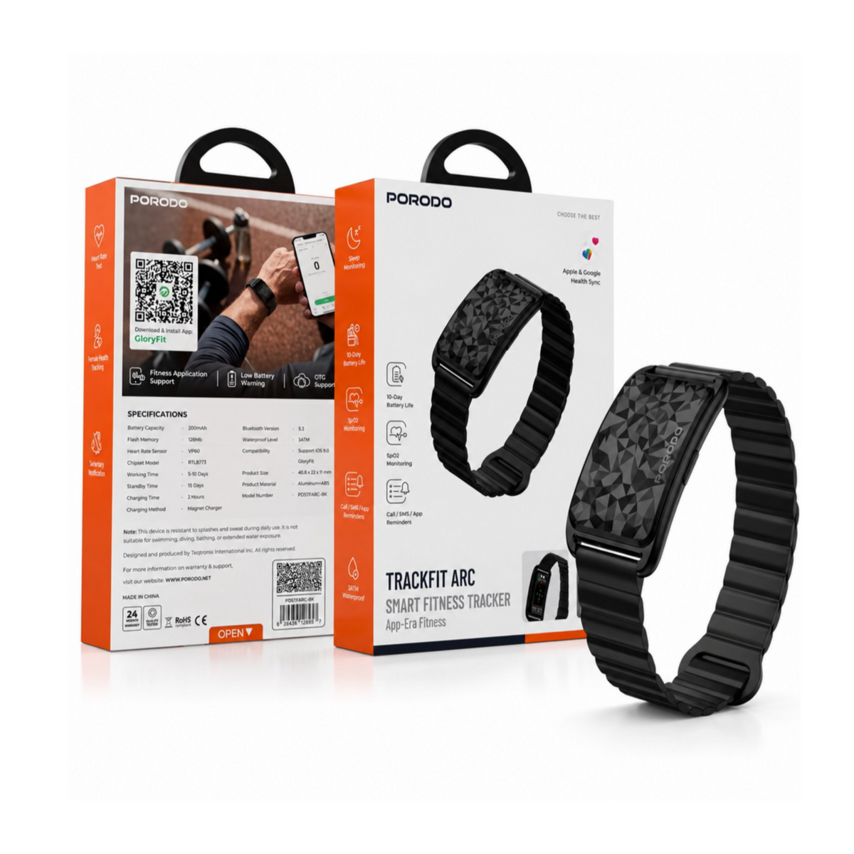 Porodo Smart Band Fitness Tracker Magnetic Strap - Black PORODO