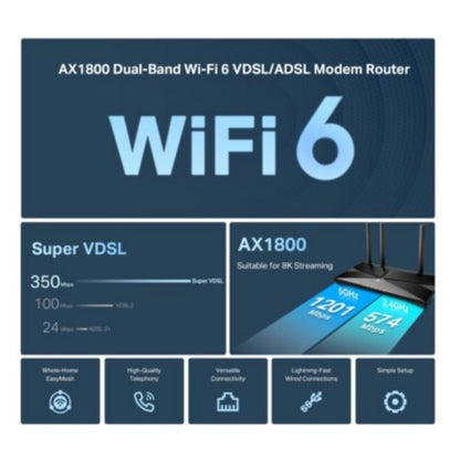 TP LINK AX1800 Dual-Band Wi-Fi6 VDSL/ADSL Modem Router TP LINK