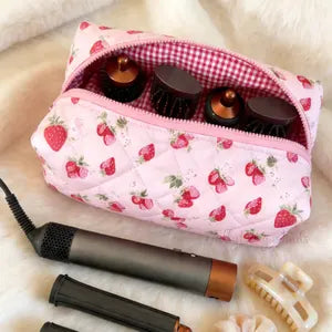 Large Capacity Strawberry Hair Dryer Storage Bag – Travel Hair Tool Organizer (Pink)