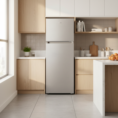 Gorenje Refrigerator Top Mount 22CF Stainless Steel in modern kitchen setting