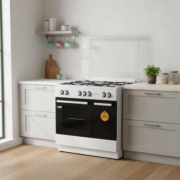General Gas Cooker 90cm 5 Burners White in modern kitchen setting