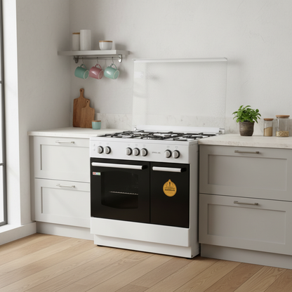 General Gas Cooker 90cm 5 Burners White in modern kitchen setting